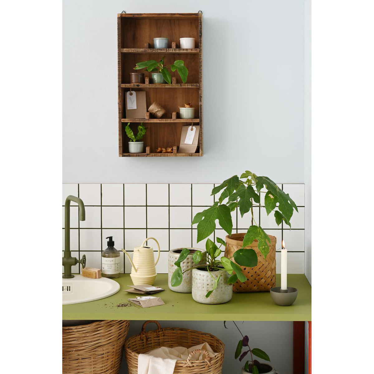 Candelabro Bowl-Shaped Gris Verde Musgo