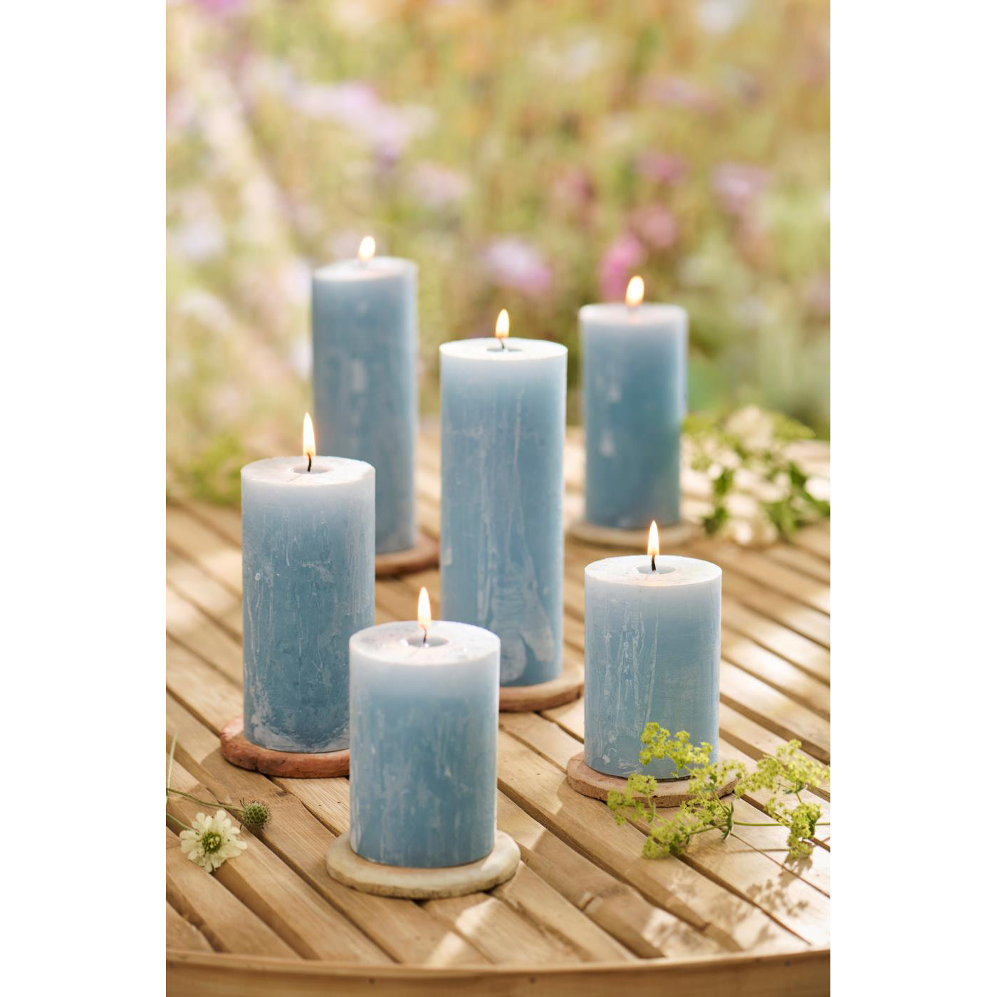 Vela Rústica Azul Ø:6.8 H:14 cm