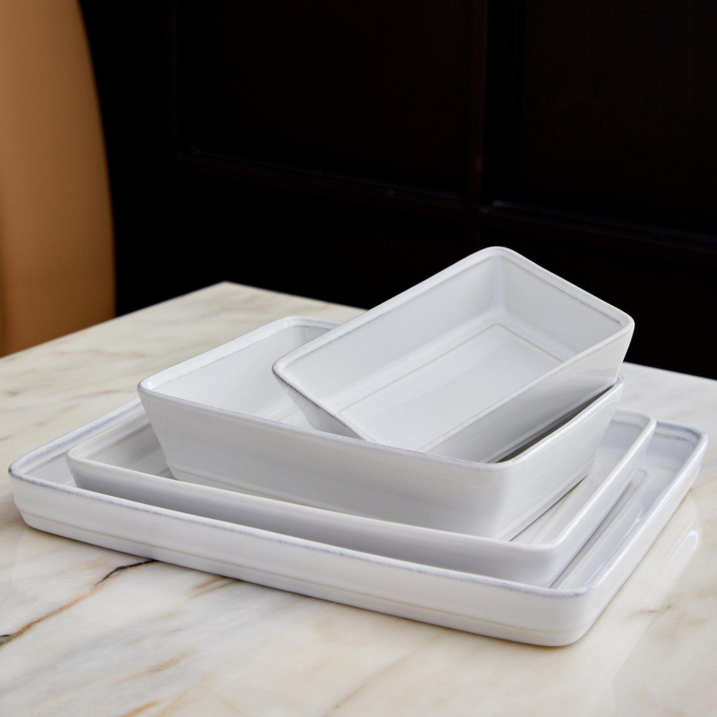 Fuente Rectangular Individual Friso 20 cm Blanca