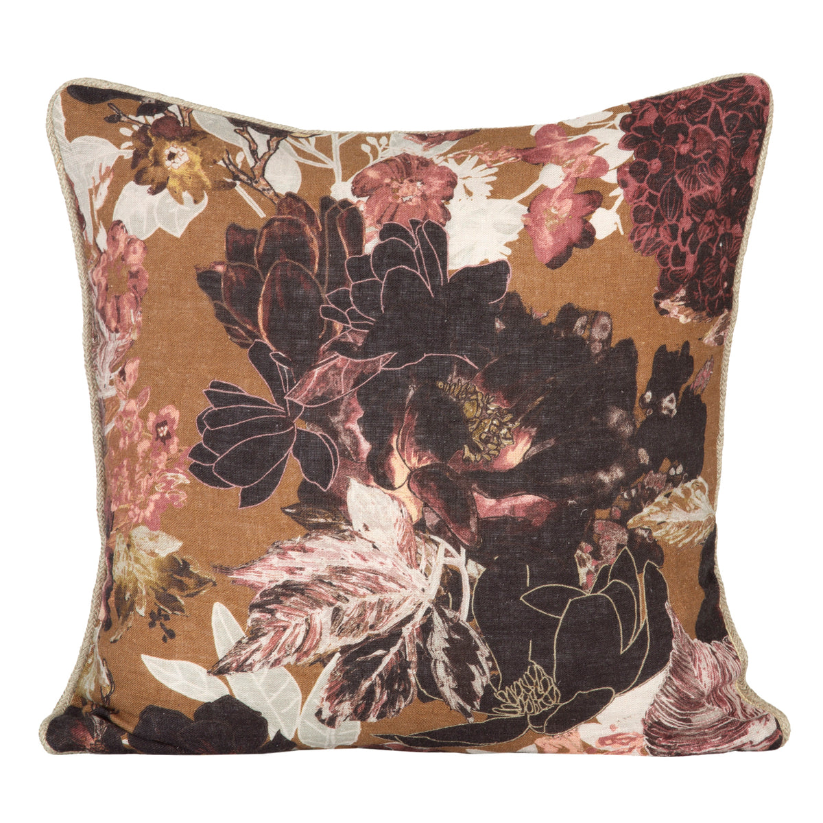 Funda Cojín Lino Estampado Sienne Gold 45x45 cm