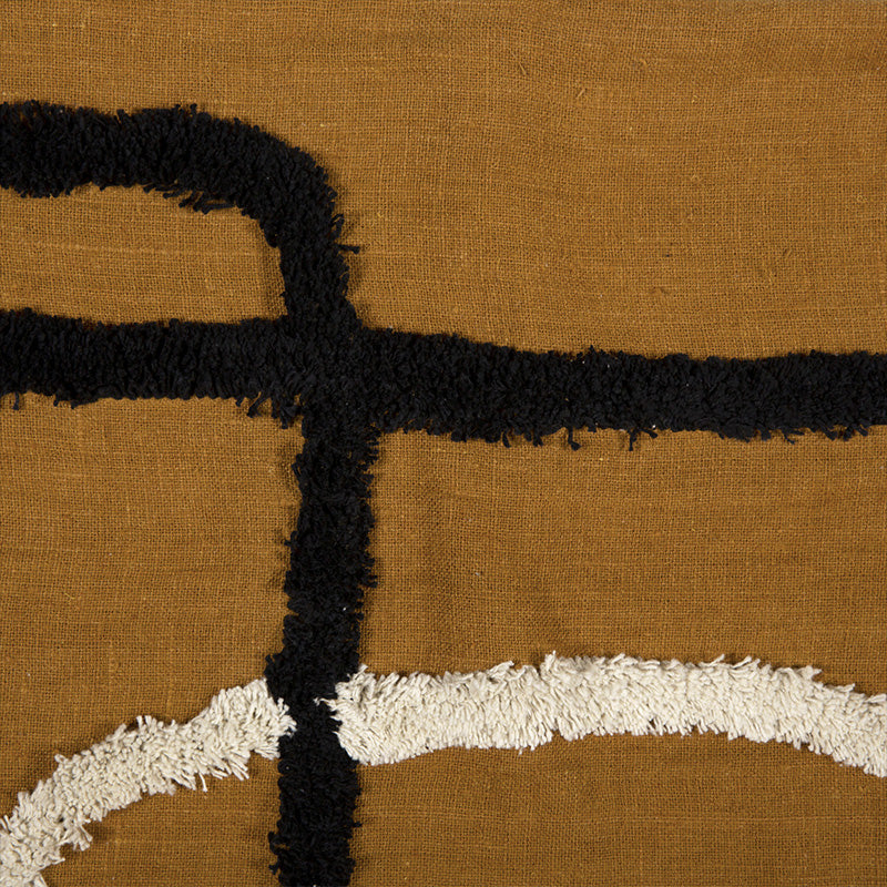 Funda Cojín Lino Bordado Tikri Caramel 55x110 cm