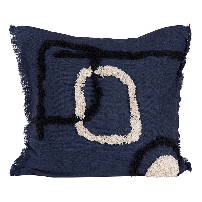 Funda Cojín Lino Bordado Tikri Denim 45x45 cm