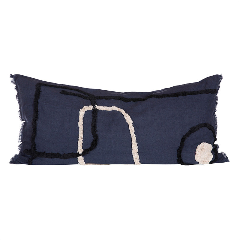 Funda Cojín Lino Bordado Tikri Denim 55x110 cm