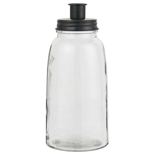 Portavela de Vidrio Alto Tapa Metálica Negra