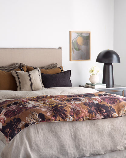 Funda Piecera Lino Estampada Sienne Gold 85x200 cm