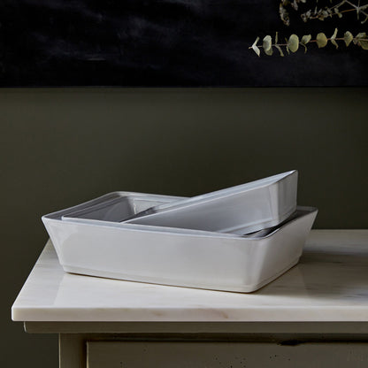 Fuente Rectangular Friso 25 cm Blanca