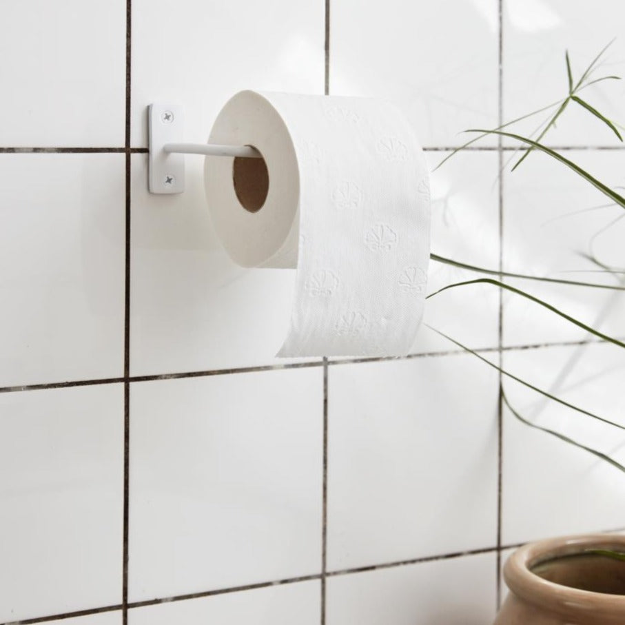 Soporte papel higiénico metalico blanco en forma de L