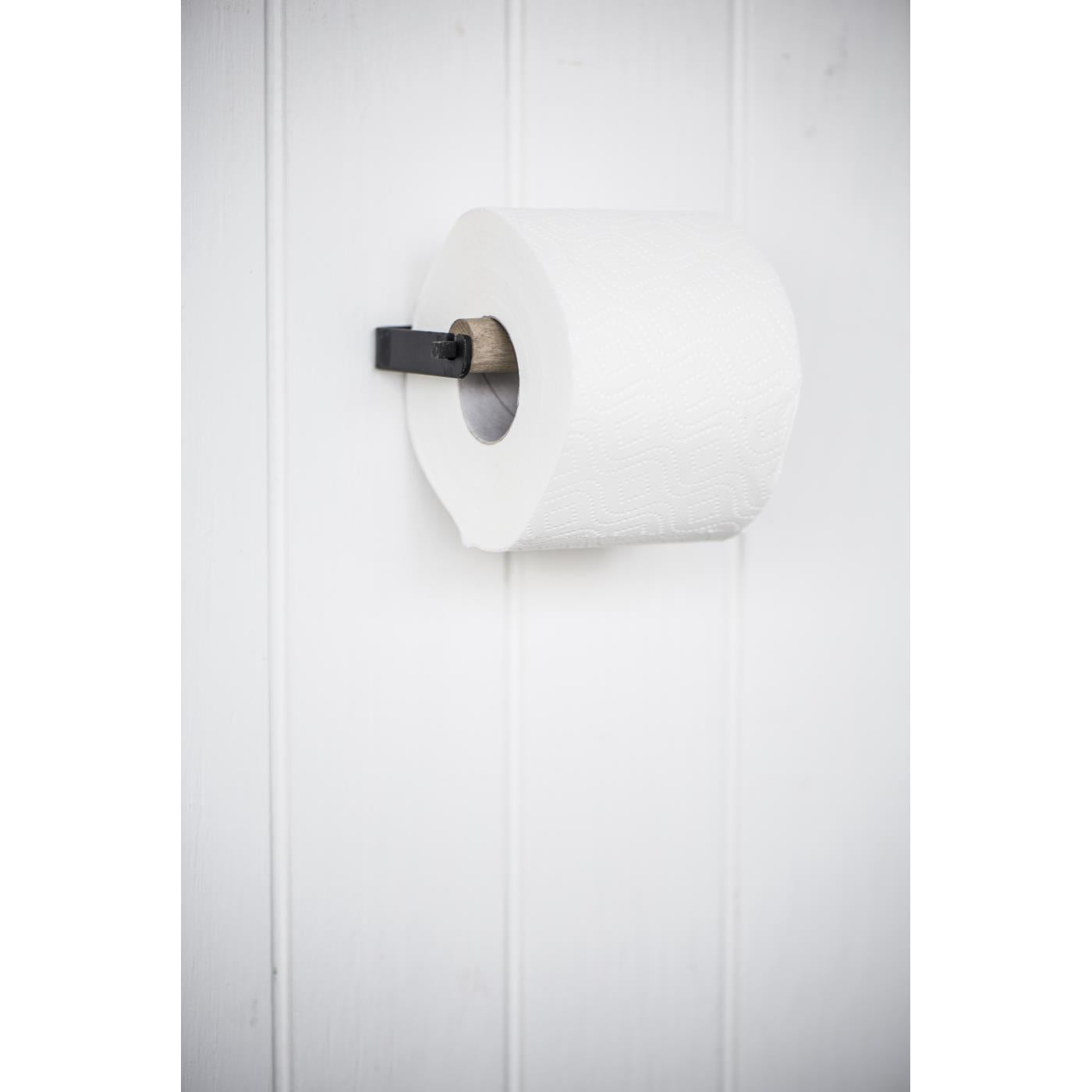 Soporte Papel Higiénico Negro Recto Barra Madera