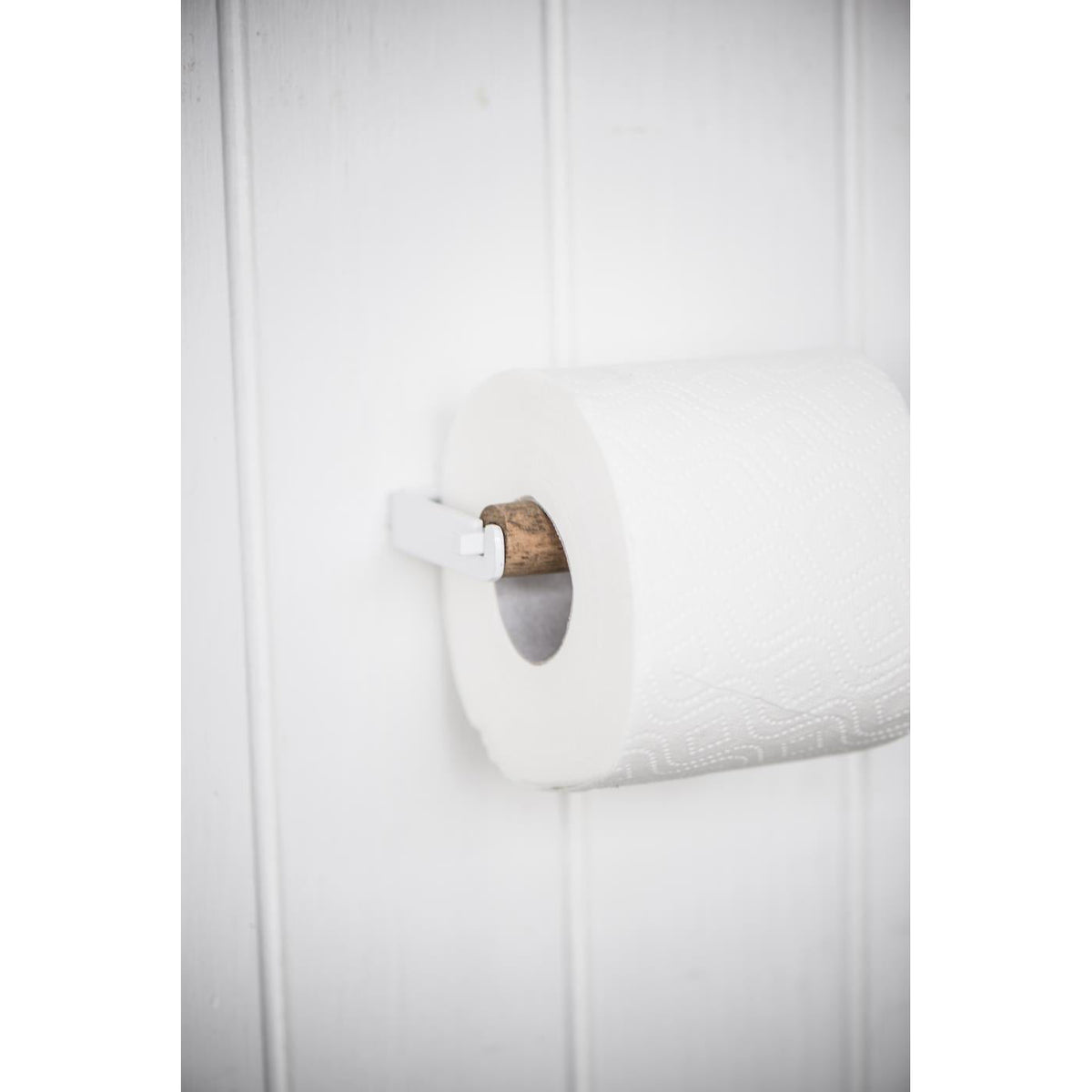 Soporte Papel Higiénico Blanco Recto Barra Madera