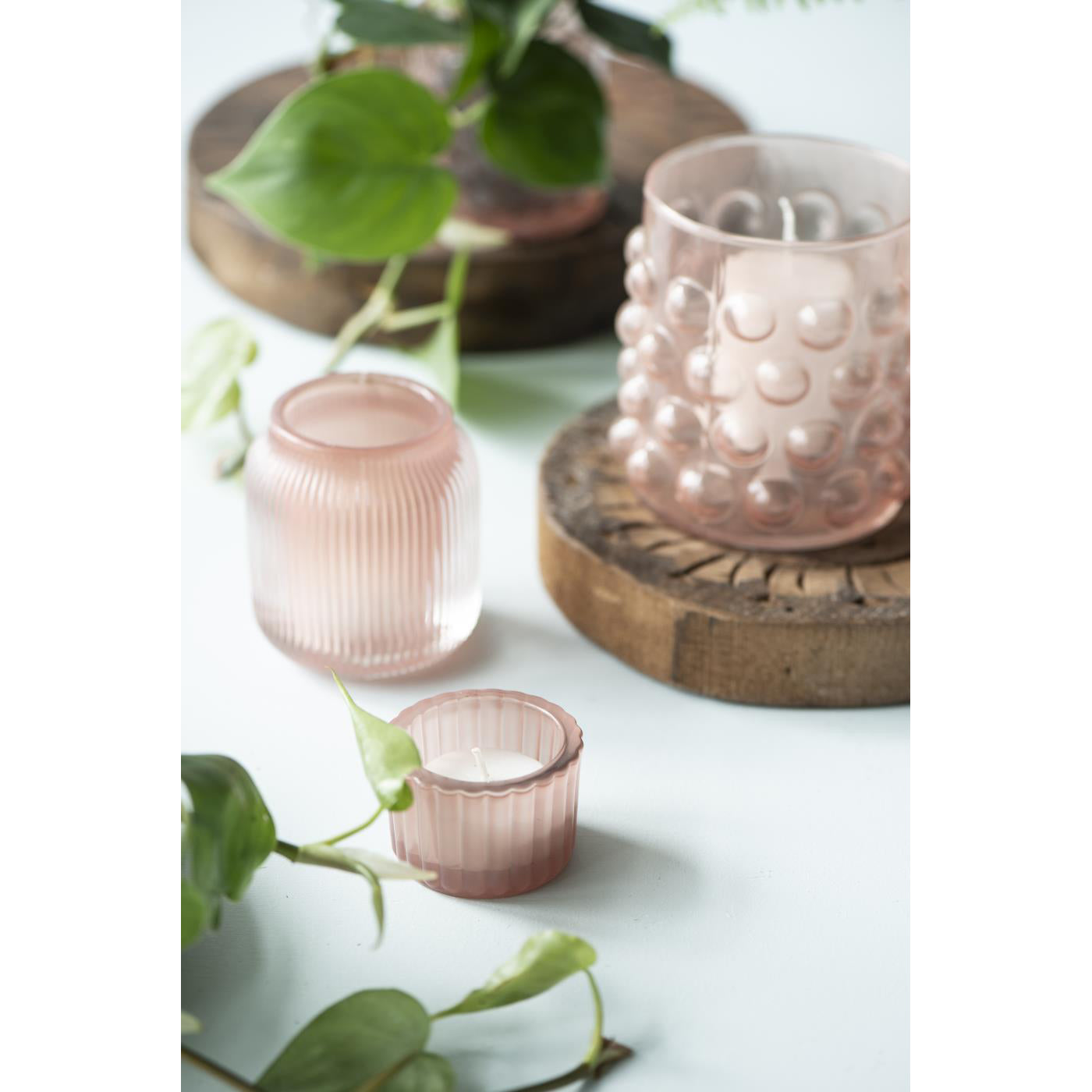Portavela de Vidrio Burbujas Rosado