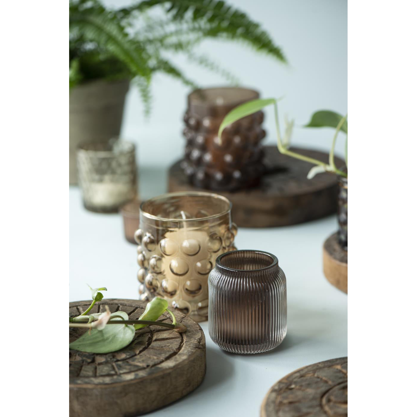 Portavela de Vidrio Burbujas Café