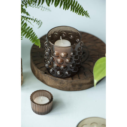 Portavela de Vidrio Burbujas Café Oscuro