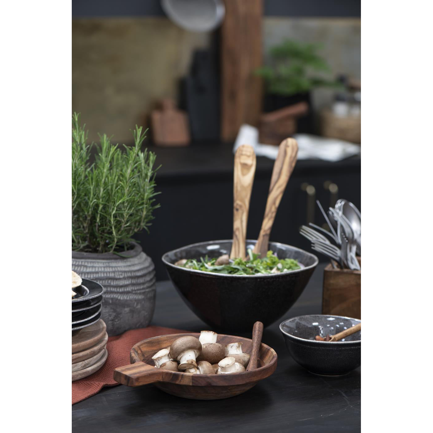 Bowl con Mango Pequeño Madera de Acacia 28 cm