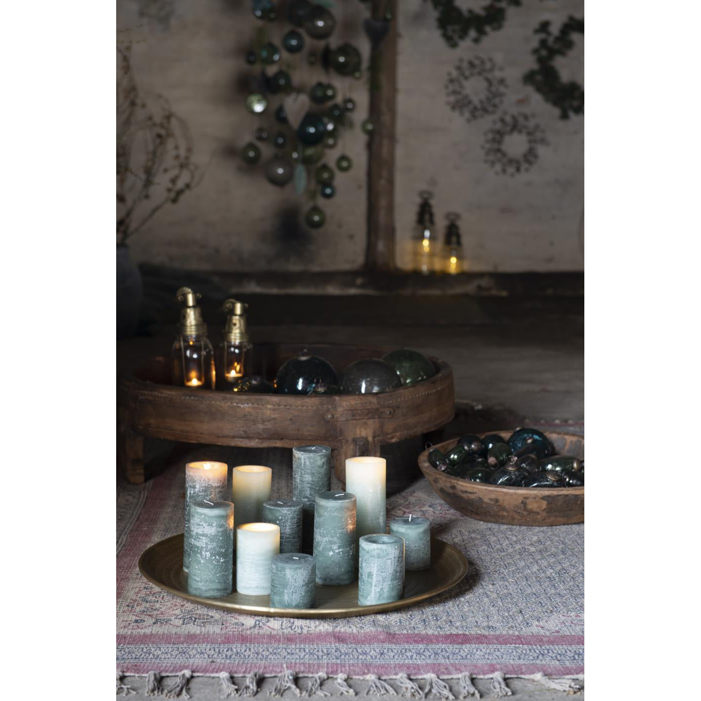 Vela Rústica Verde  Ø:7 H:18 cm